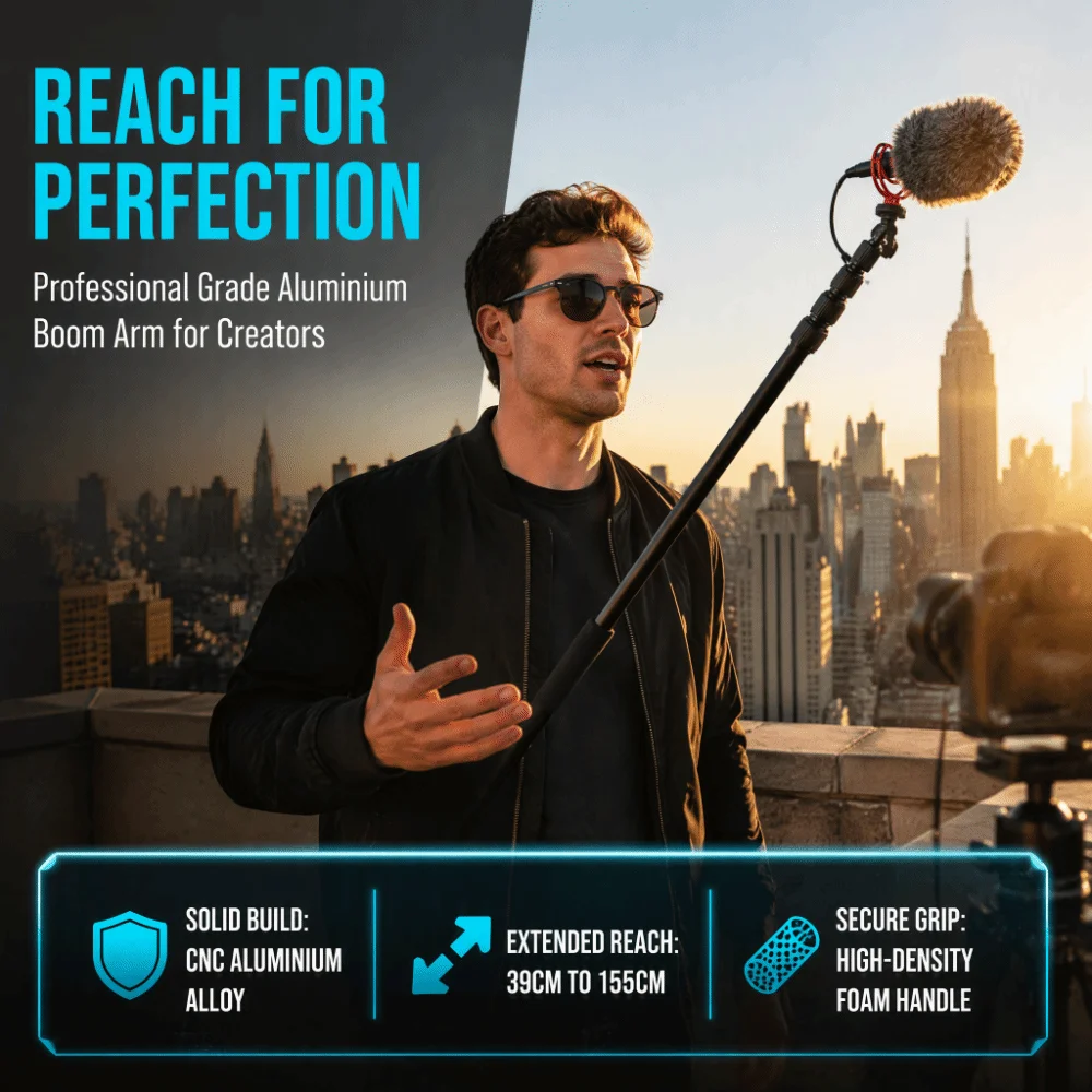 1pc 1/4 Inch Screw Mic Boom Arm Locking System Aluminum Alloy Microphone Boom Pole Handheld Mic Boom Pole For Interview