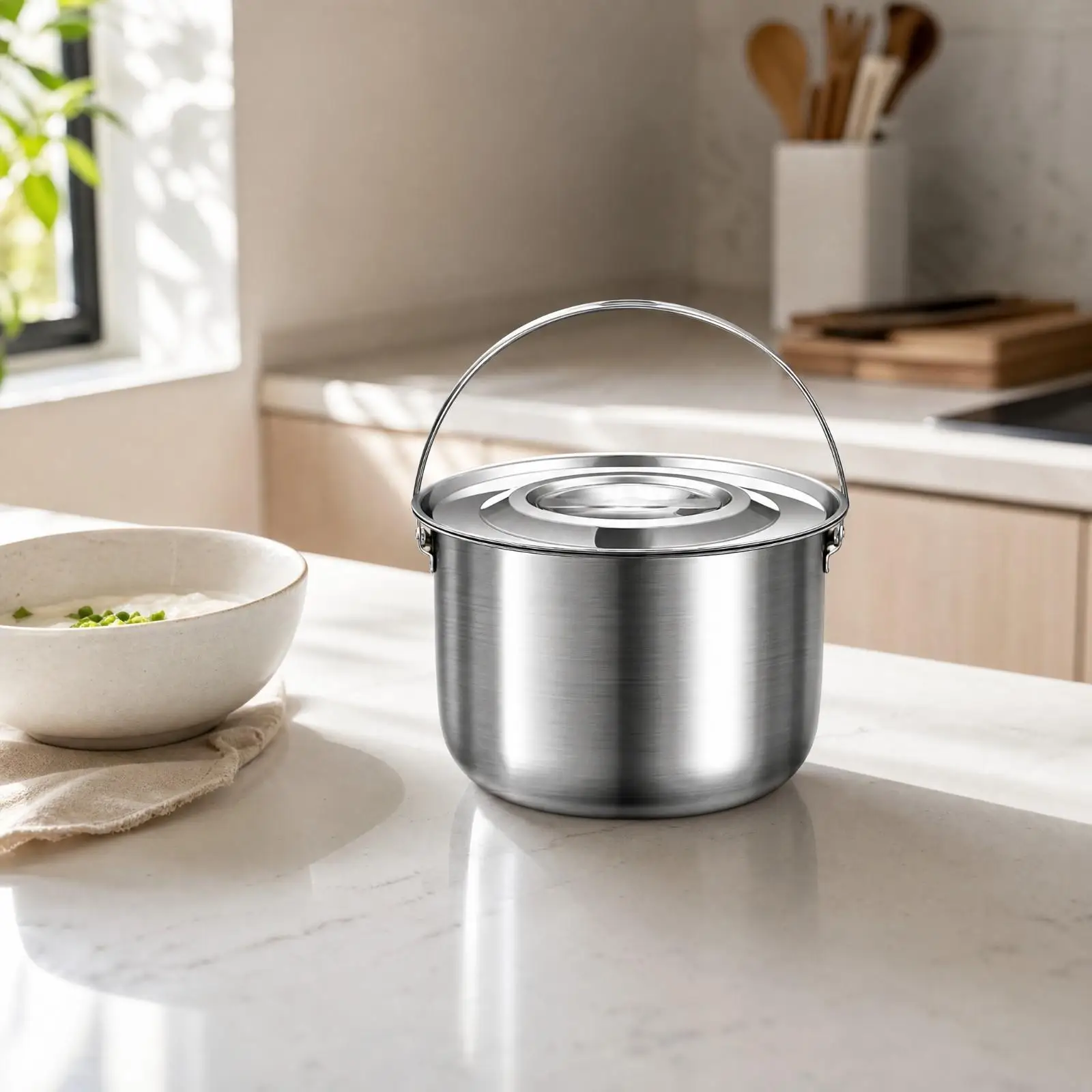 Oil Storage Pot with Lid Heat-Resistant Stainless Steel Oil Pot Cooking Grease Container with Handle for Food Cooking