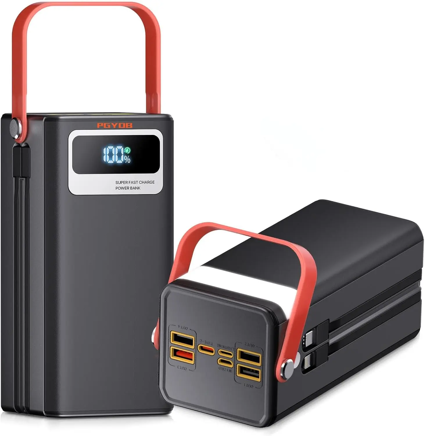 

27000mAh Portable Power Bank with Built-in Cables, Fast Charging for Phones, Camping, Travel