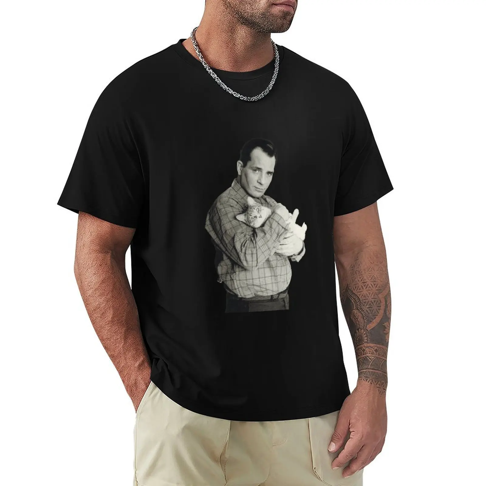 Kerouac and His Cat T-Shirt Big Size Loose Fit Tee Shirt