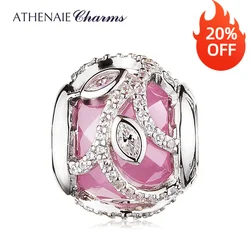 ATHENAIE 925 Sterling Silver Pink Clear CZ Nature's Radiance Charm Beads For Jewelry Making DIY Fit European Bracelets Christmas