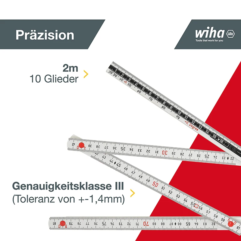 Wiha 33232 2M Folding Ruler Longlife All in One Metric 10 Segments