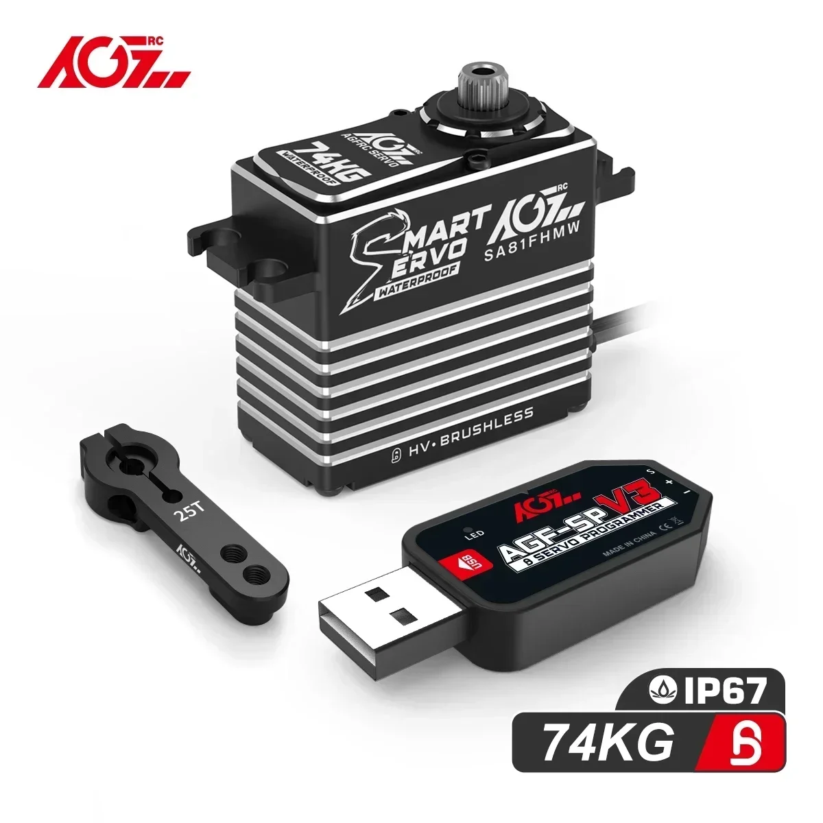 DrMasAGFRC SA81FHMW HV 0.125Sec 74KG Large Torque 4-Pole Brushless Motor IP67 Waterproof Programmable Regular & Winch RC Smart S