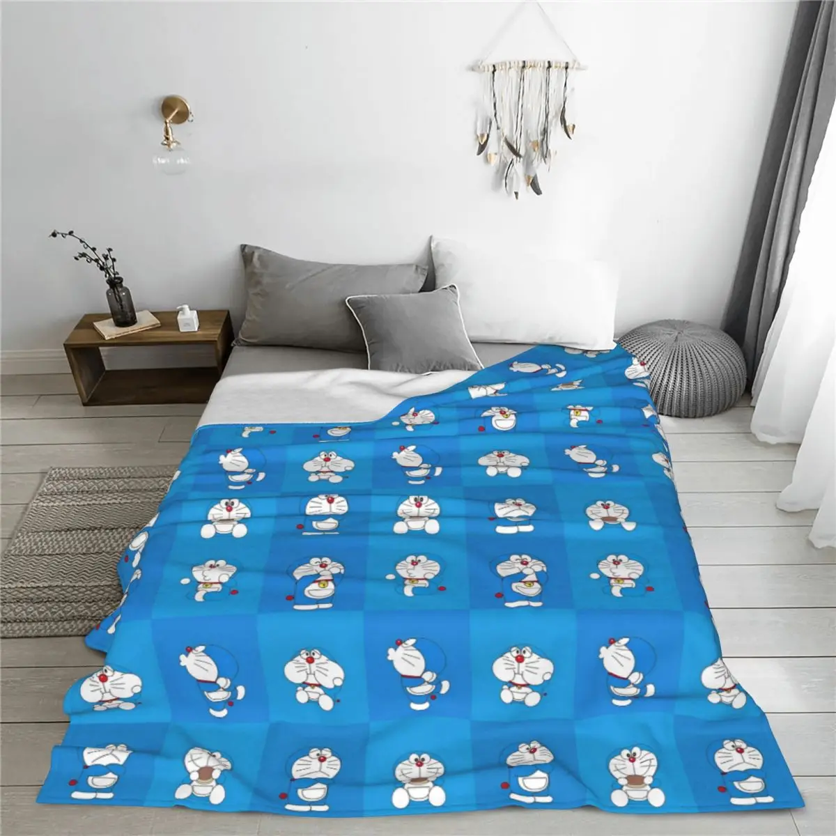 Kawaii Doraemon Emotions Cartoon Flannel Blanket Japanese Anime Novelty Throw Blanket for Home Hotel Sofa 125*100cm Rug Piece