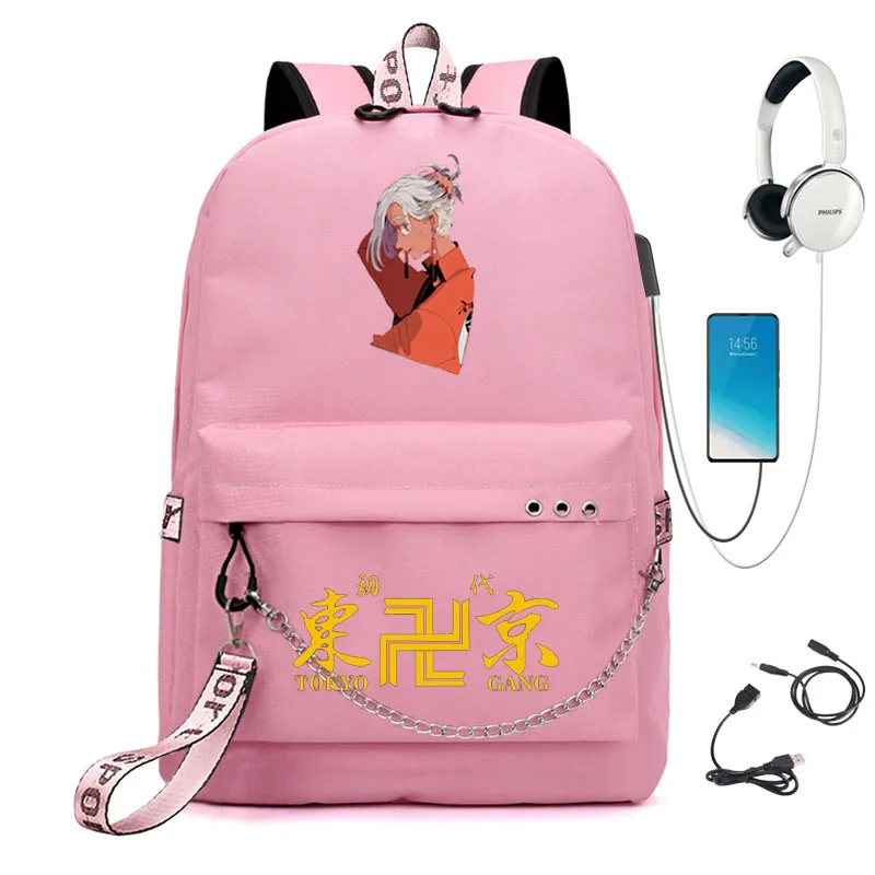 tokyo revengers fashion backpack ladies girls school backpack usb charging girls school bag