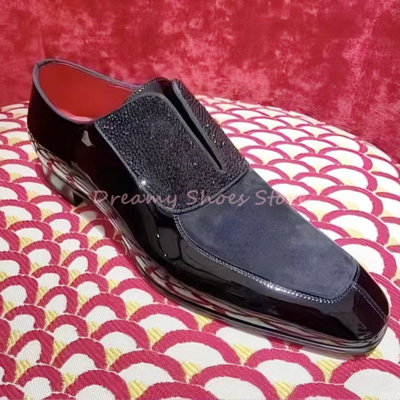 

Men Black Leather Patchwork Loafer Shoes Suede Rhinestone Slip On Dress Shoes Luxury Fashion Business Wedding Formal Male Shoes