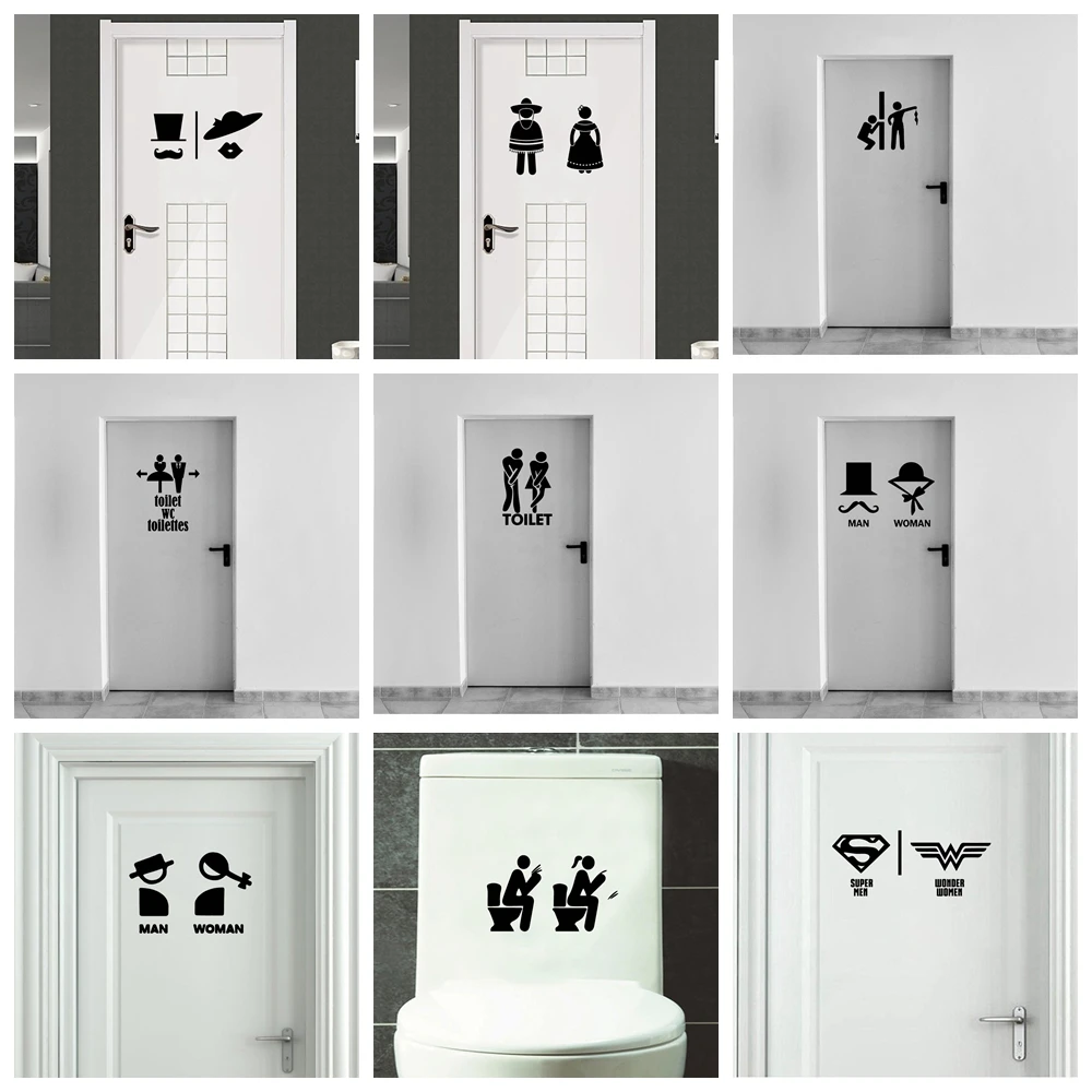 WC Toilet Entrance Sign Door Stickers For Public Place Home Decoration Creative Pattern Wall Decals Diy Funny Vinyl Mural Art