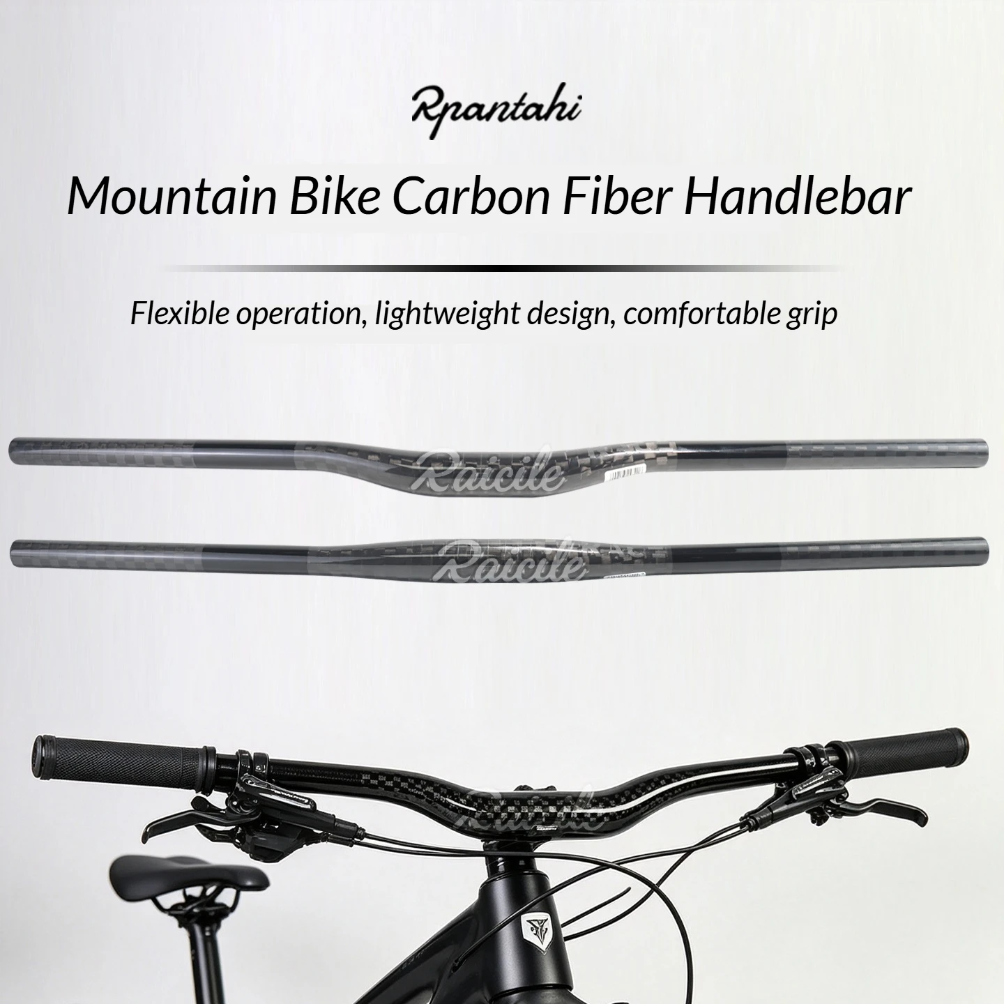 RPANTAHI Mountain Bike Carbon Fiber Handlebar 31.8mm Ultra‑Light Riser Flat Bar Integrated MTB Handlebar