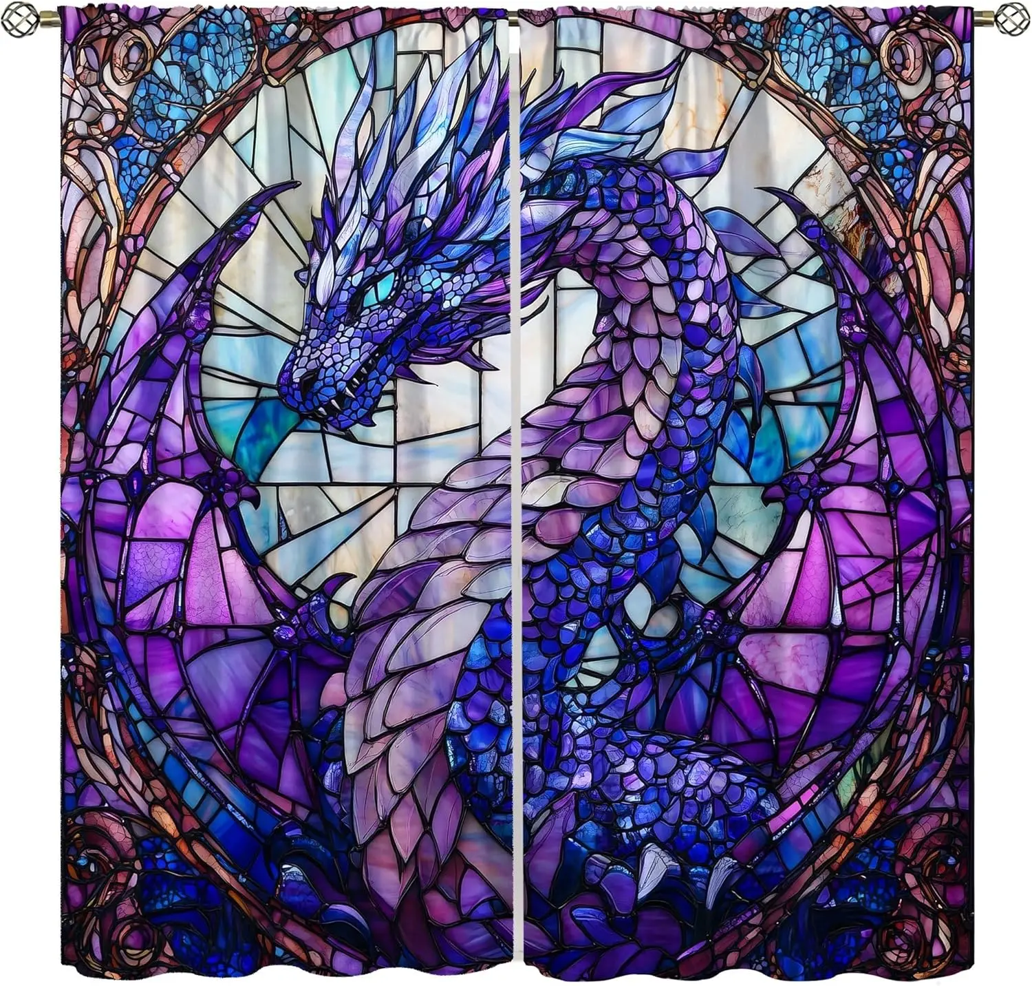 

Шторы с драконом для мальчиков, фантезийная фиолетовая фреска из мифического стекла, волшебная шкала, летящий дракон, занавески для окон, принт для детей-подростков