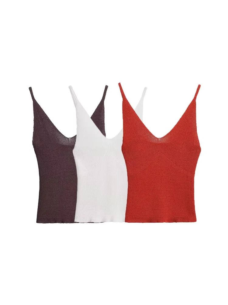 

TRZA-Women's Solid Fitted Basic Knit Tank Tops, V Neck, Thin Straps, Female Camis, Sexy Fashion