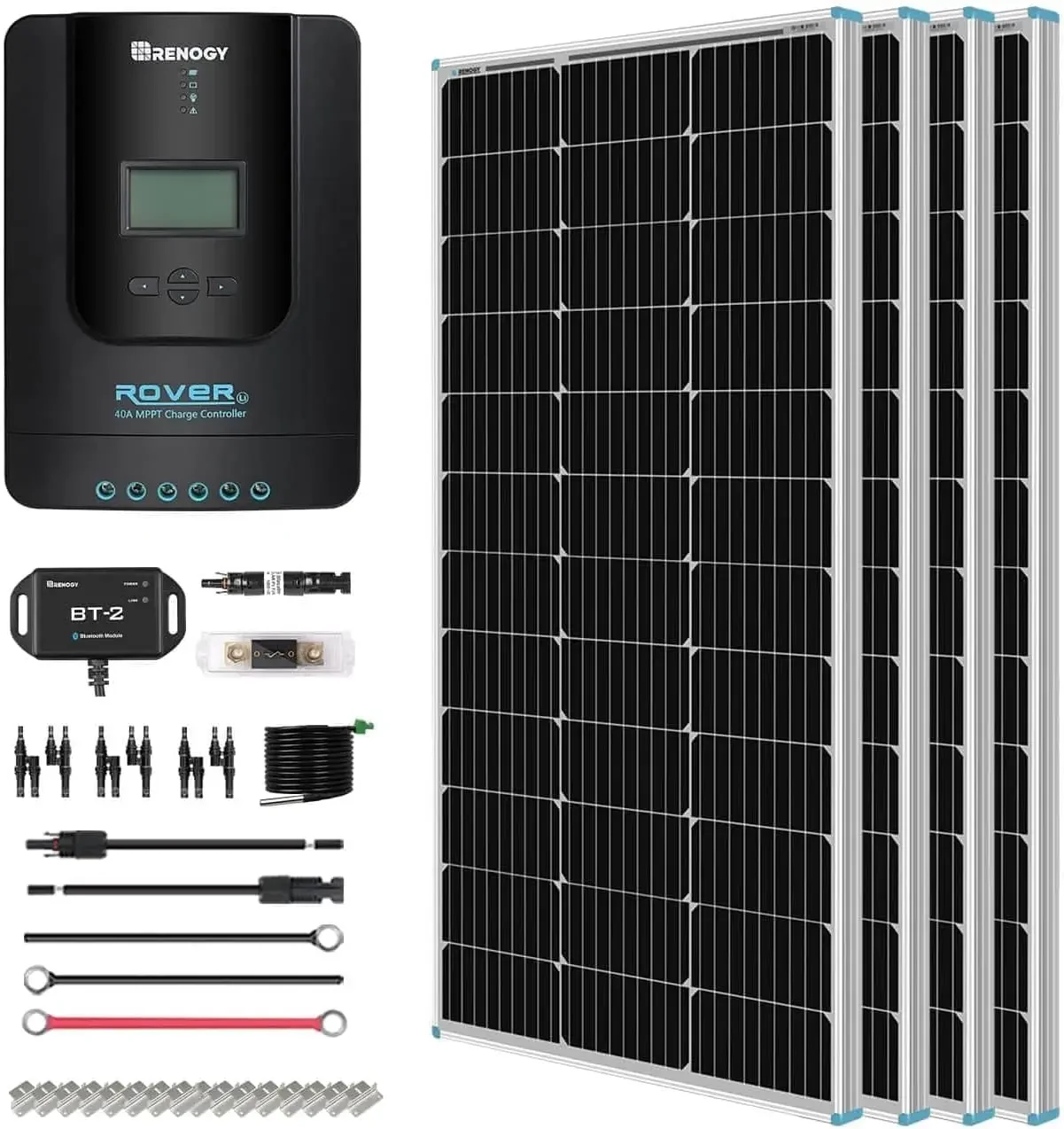 Renogy 400 Watt 12 Volt Premium 4 Pcs 100W Panel+40A MPPT Charge Controller+ Bluetooth Module Fuse