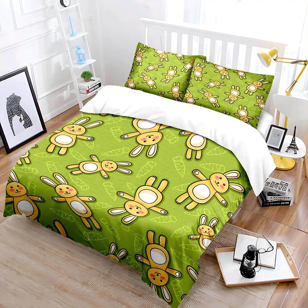 Cartoon rabbits and carrot background Print Bedding Set 1 Duvet Cover 2 Pillowcases for Adult and Children Luxury Gift Full Size