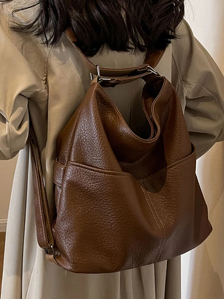 Versatile Student PU Backpack Women New Large Capacity Commute Travel Shoulder Crossbody Bags Fashion All-matched Tote Bag