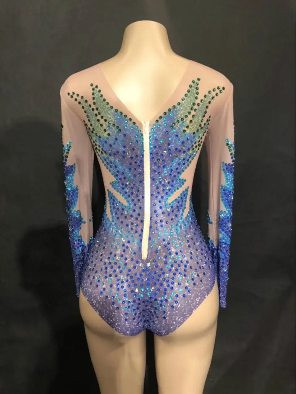 เซ็กซี่ Stage เส้นด้ายเส้นด้ายสุทธิ Bodysuit Full สี Sparkly Rhinestones Jumpsuit ฉลองไนท์คลับนักร้องนักเต้นเวทีสวมใส่