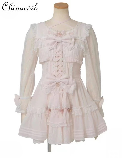 Japanese Liz Sweet Girls Cute Lolita Dress Lace Patchwork Long Sleeve Elegant Princess – view 5