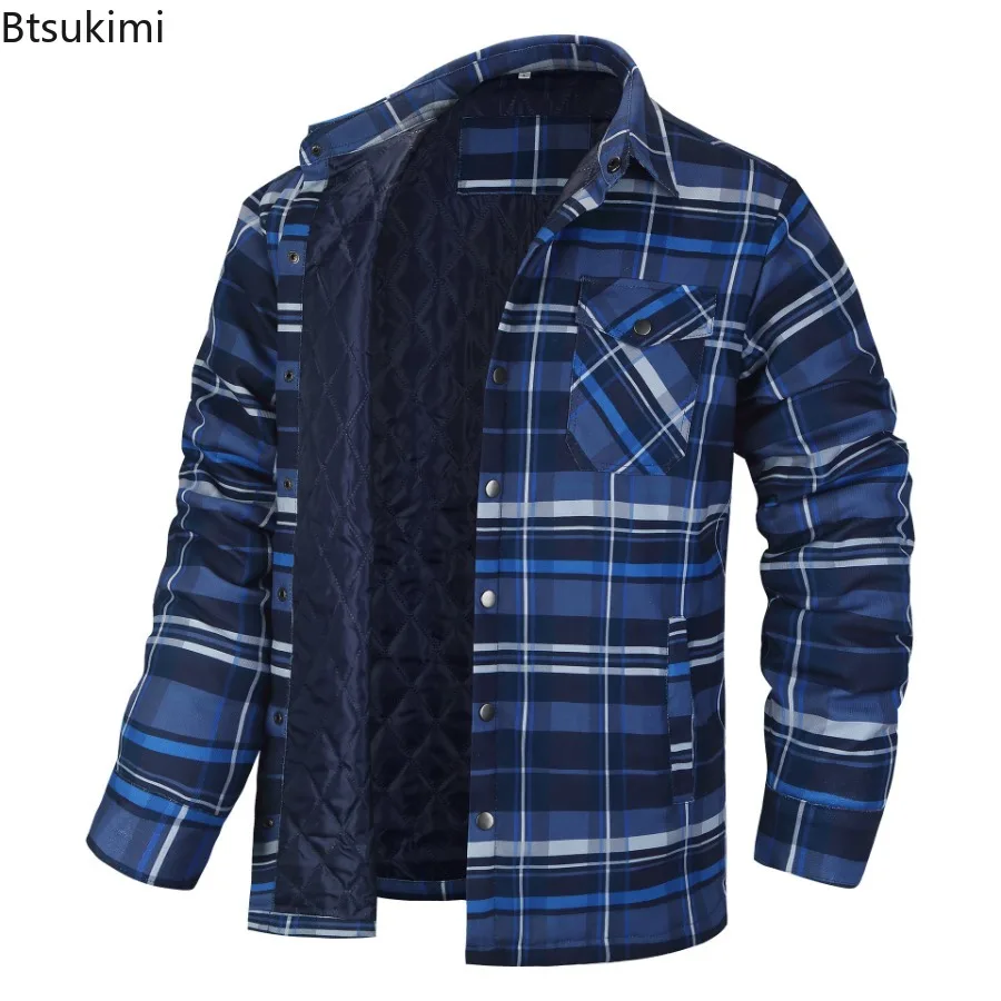 Winter Cotton Jackets Men's Long Sleeve Quilted Lining Thicken Warm Shirt Jackets Men Outdoor Casual Hiking Coats Windproof Tops