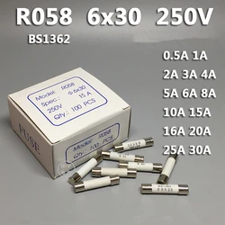 10Pcs RO58 6*30mm Fast blow Ceramic Fuse 6x30 Fuse 250V 0.5A 1A 2A 3A 4A 5A 6A 8A 10A 13A 15A 16A 20A 25A 30A