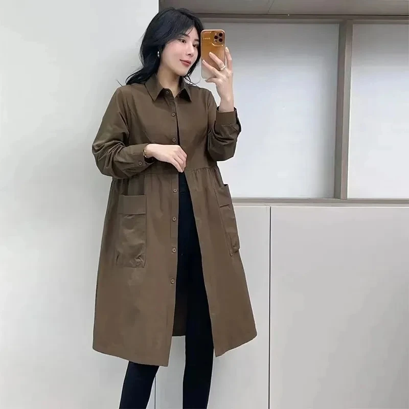 2023 New Female Spring and Autumn High End Trench Women's Mid Length Korean Loose Fashion Popular British Style Versatile Coat