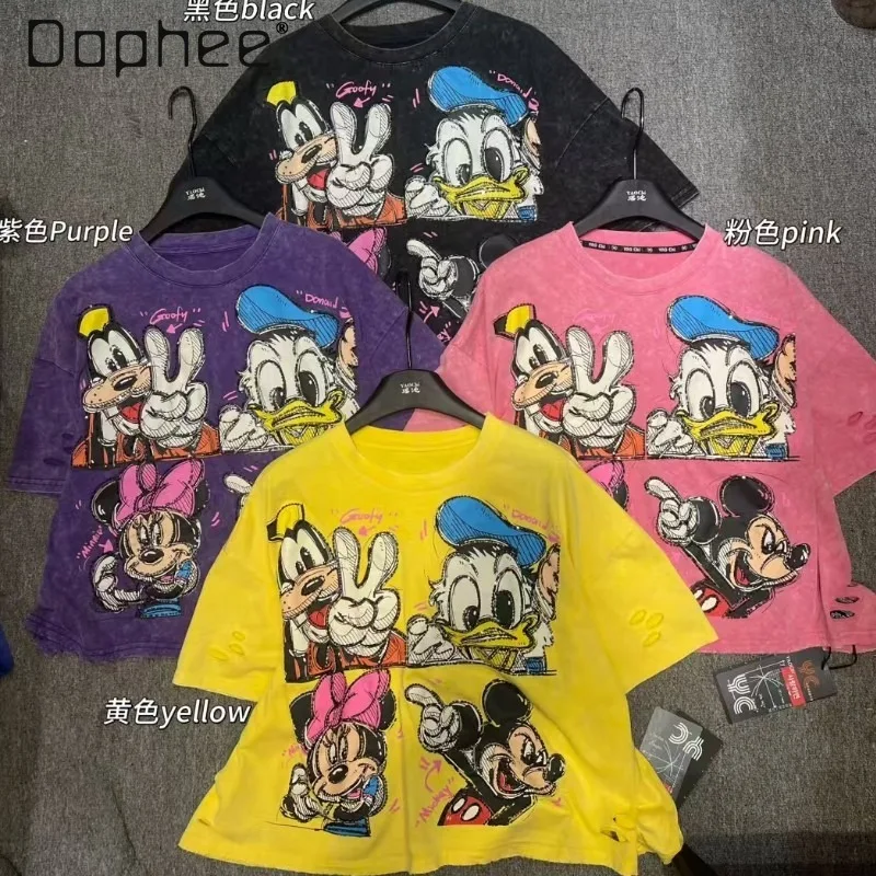 

European Style Loose Graffiti Cartoon Print Short-sleeved T-shirt Women's 2025 Summer New Oversized Half-sleeved Top Short Tees