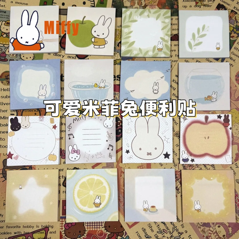 Kawaii Miffy Sticky Notes Cute Memo Pads Adorable Pastel Green Blue Beige Orange Floral Apple Lemon Design School Office Gift