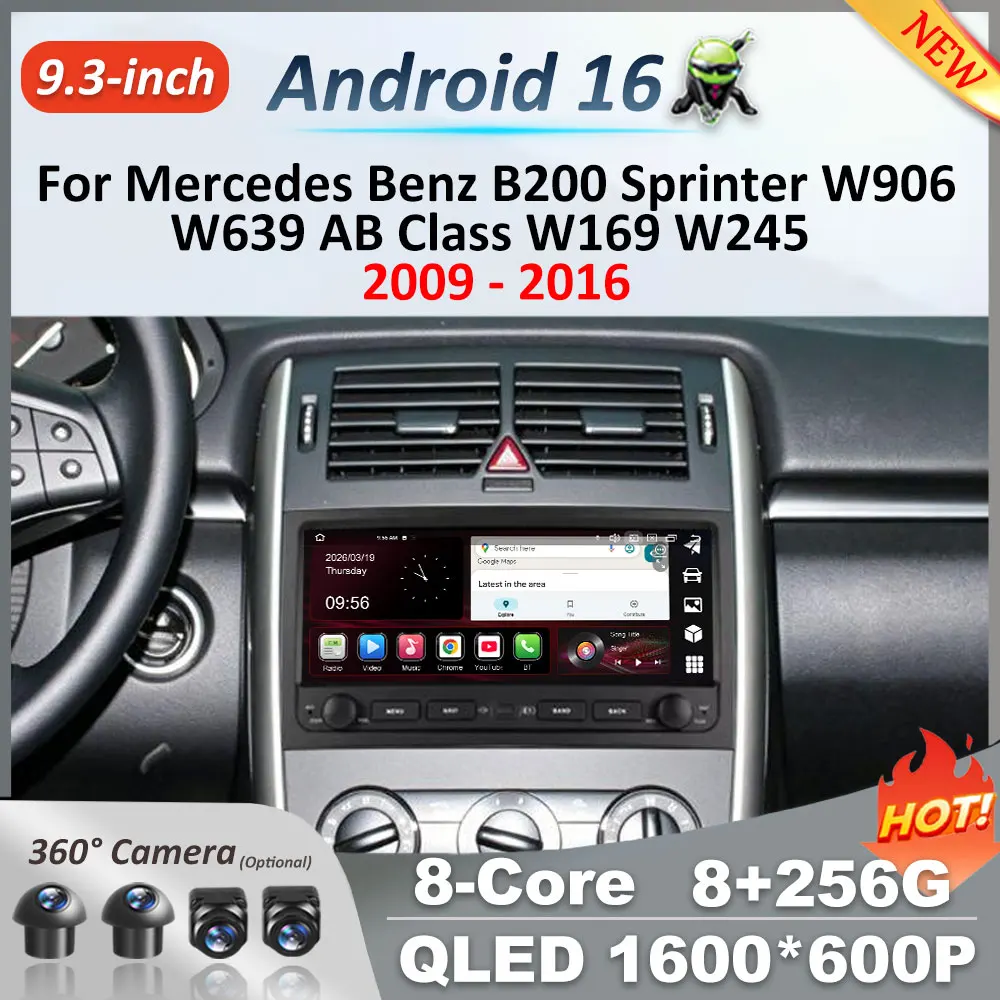 Android 16 For Mercedes Benz B200 Sprinter W906 W639 AB Class W169 W245 2009 - 2016 Navigation Stereo WIFI 4G Car Video Player