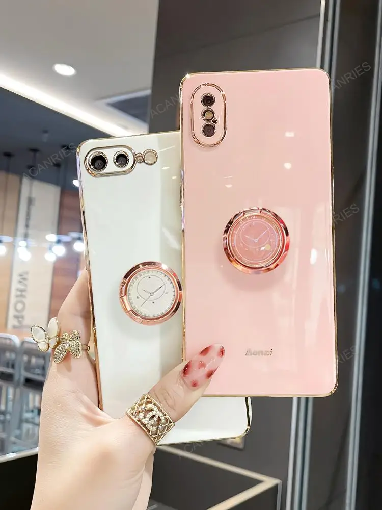 Luxury Ring Holder Case For Iphone X Xs Max Xr 6 6s 7 8 Plus Se 2022 Plating Silicone Stand Cover On Apple Iphonex 2020