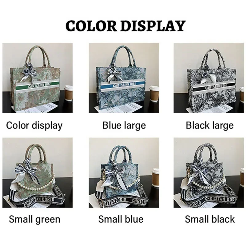 Tote Bag Women\'s Bag 2023 new retro romantic pearl chain handbag Monet Garden Single shoulder Crossbody painting bag Silk scarf