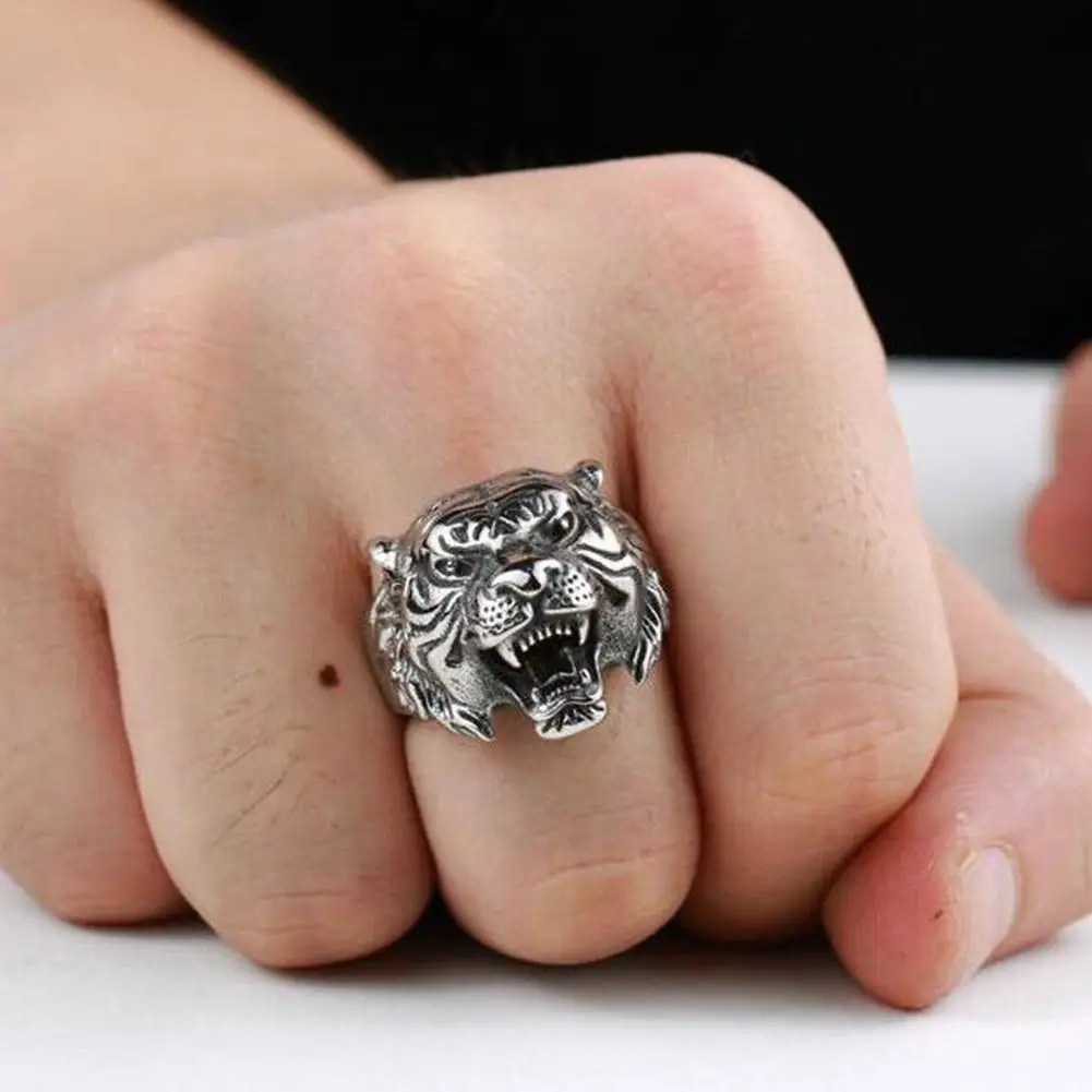 Anillo de Tigre NUEVO para Hombre, Joyería Animal Exquisita, Anillo de Cabeza de Tigre Retro de Acero de Titanio, Anillo Abierto Ajustable Antiguo