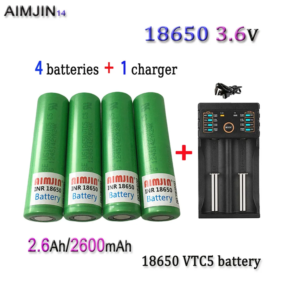 New original 18650 VTC5 3.6V 2600mAh battery For Us 18650  30A toys tools flashlight battery+USB Charger