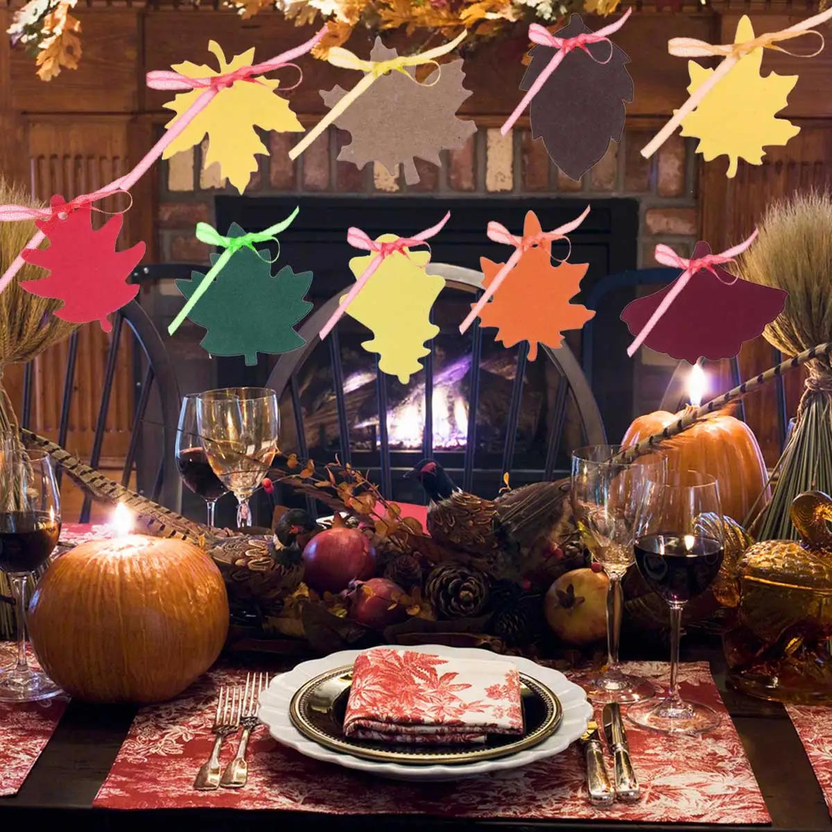 

180pcs Thanksgiving Fall Artificial Maple Hanging Paper Leaves Tags Gift Decorations With String for Wedding Party Christmas (9