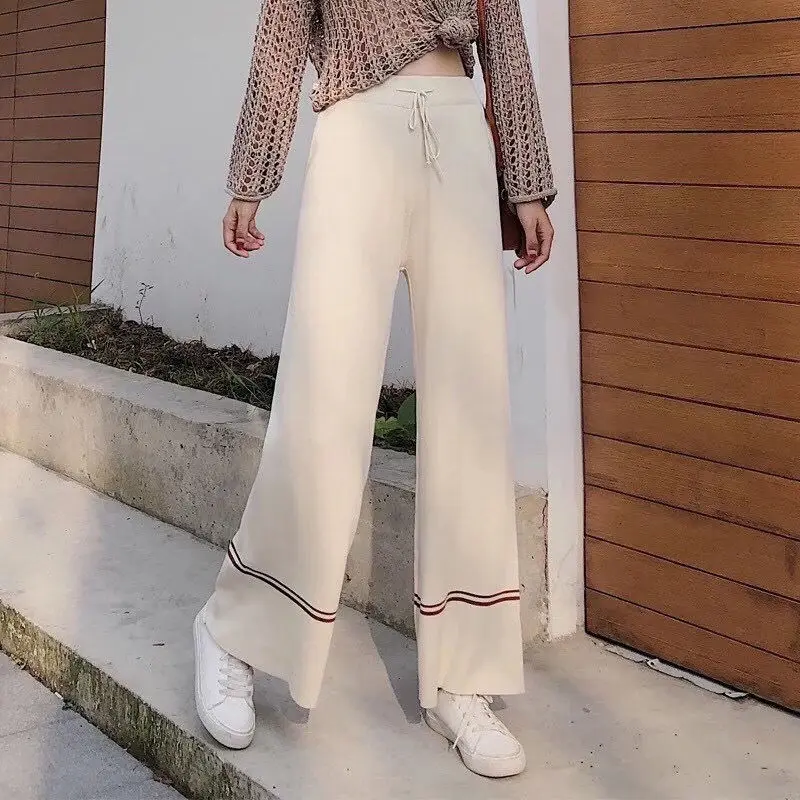 

Knitted wide-leg pants women autumn and winter 2023 new high-waisted drape straight solid loose wool nine-point pants female