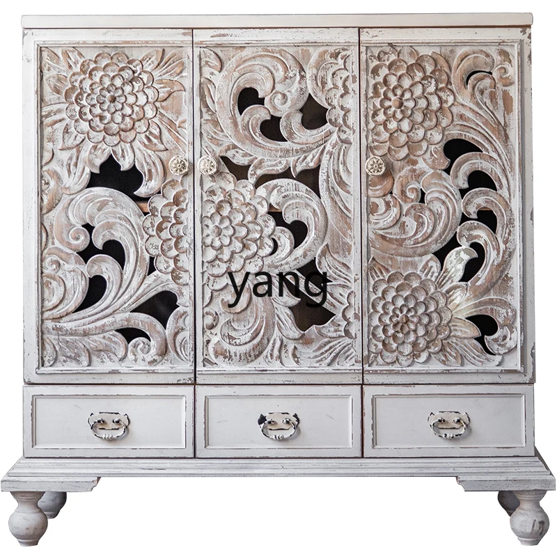 

LH garden dining side cabinet solid wood carving flower against the wall storage retro locker porch cabinet