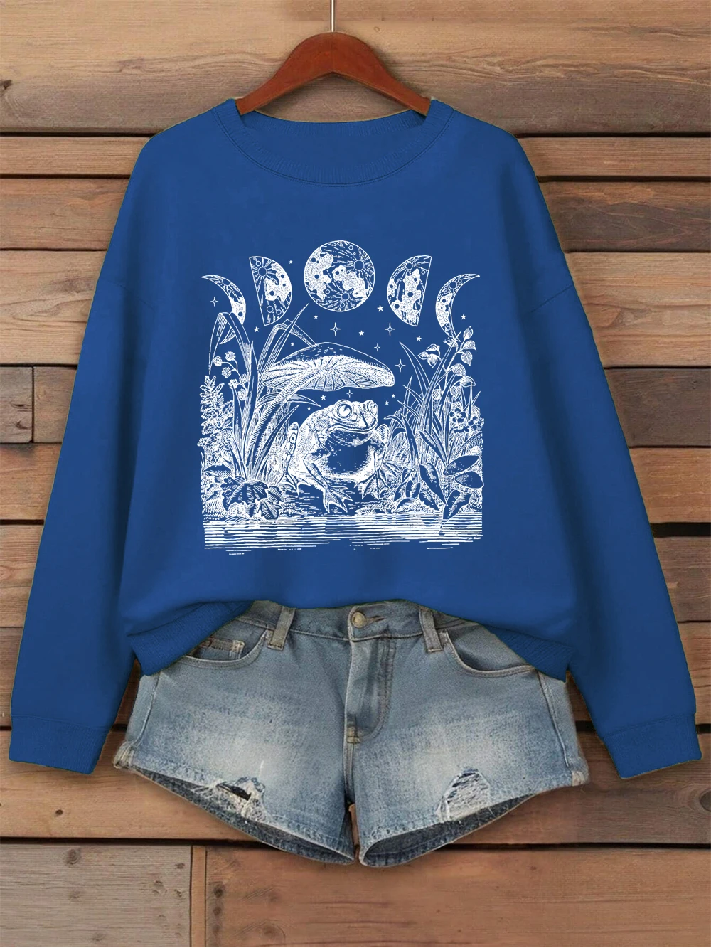 Sapo cogumelo lua bruxa imprime moletom feminino crewneck básico hoodie solto velo quente pulôver inverno macio roupas femininas