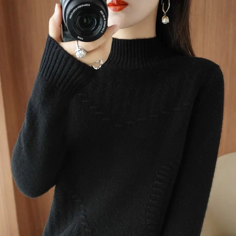 Half Height Collar Twisted Sweater Solid Color Long Sleeve Bright-coloured Straight Basic Style Autumn Winter Thick Ladies Top