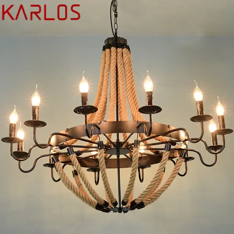 KARLOS American Style Retrohemp Rope Chandelier Nostalgic Loft Industrial Style Internet Cafe Restaurant Hot Pot Sho Chandelier