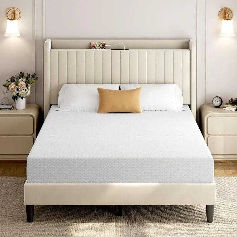 8 Inch Queen Mattress for Bedroom Use, Gel Memory Foam with Cooling Technology, Charcoal Gray, Pressure-Relieving and Breathabl