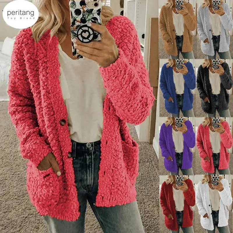 

Autumn / Winter 2024 Women's Wool Coat Coat Women's Warm Soft Button Fur Jacket Women's Plush Coat Pocket Casual Teddy Coat