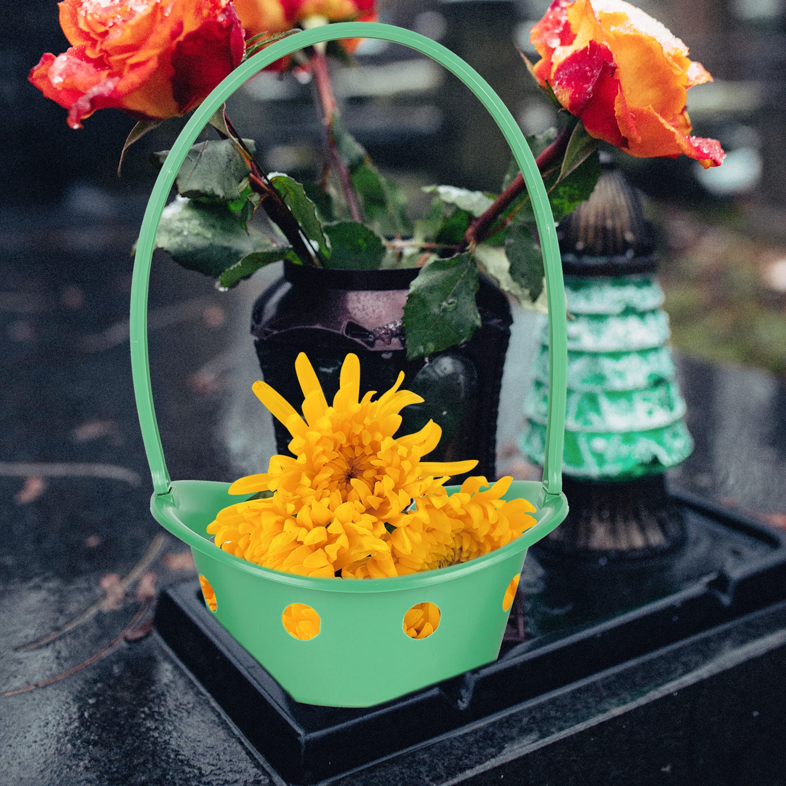 

3 Pcs H Basket Plastic Flower Arrangement St Lightweight Chrysanthemum Basket Decorations Cemetery Storage