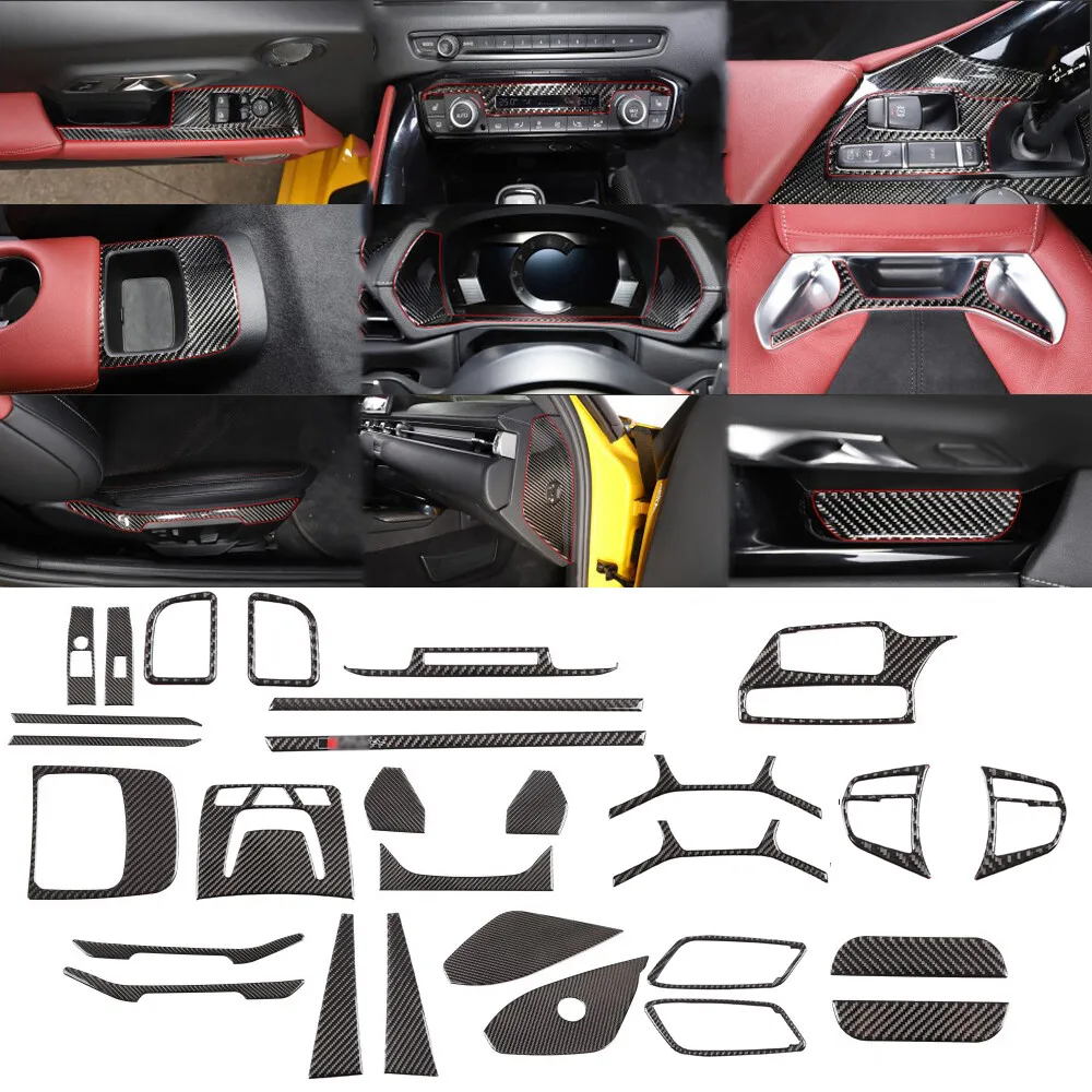 

Black Soft Carbon Car Door Panel Window Frame Sticker Trim For Toyota GR Supra MK5 A90 2019-2026 Center Console Gear Frame Kit