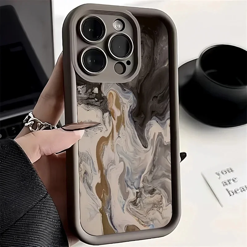 Black Style Gradient Watercolor Cell Phone Case for iPhone 14 15 11 12 13 13 Pro Max 7 plus xs Max XR bump solid silicone back