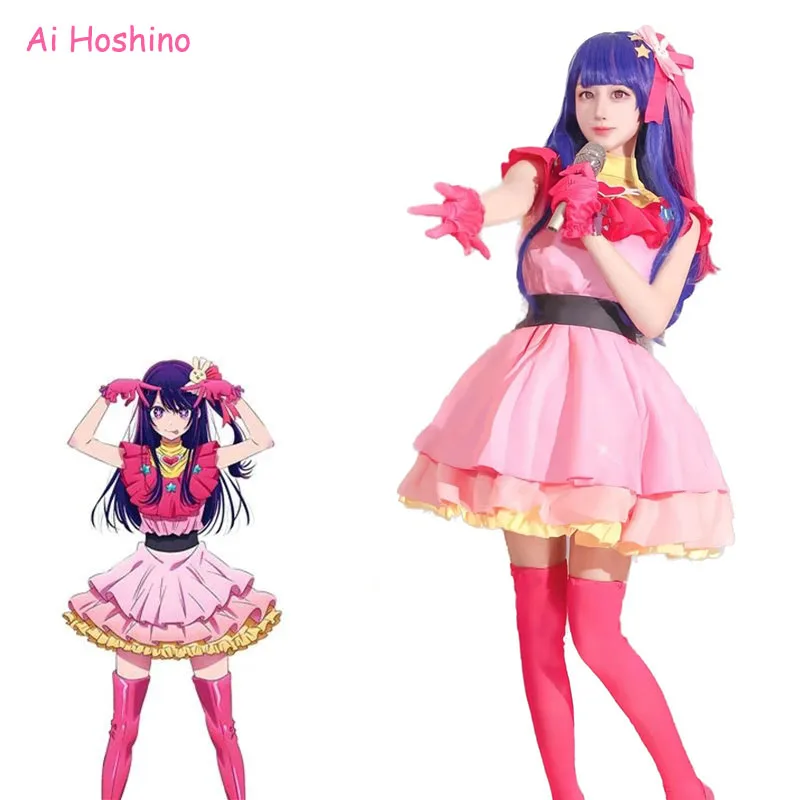 Ai Hoshino Cosplay Anime Oshi No Koi Performance Lolita Vestido Peruca Roupa de Natal para Mulheres Meninas