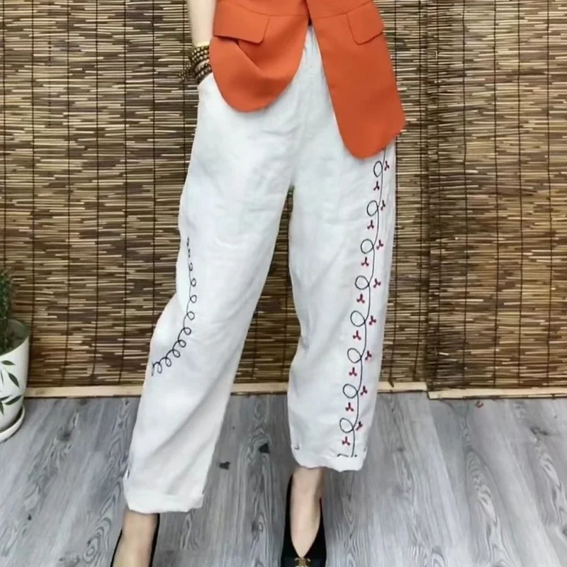 

Spring Autumn Comfortable Harem Ladies Casual High Waist Straight Simplicity Women's Clothing 2024 New Printing Flax Pants