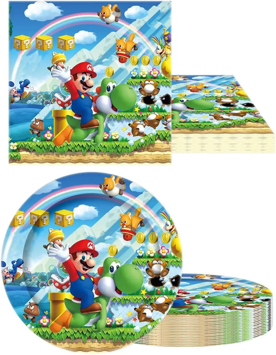 Super Mario Bros Birthday Party Decor  Mario 20pepole Tableware Set Tablecloth Plate Cup Baby Shower Kids Favors Party Supplies