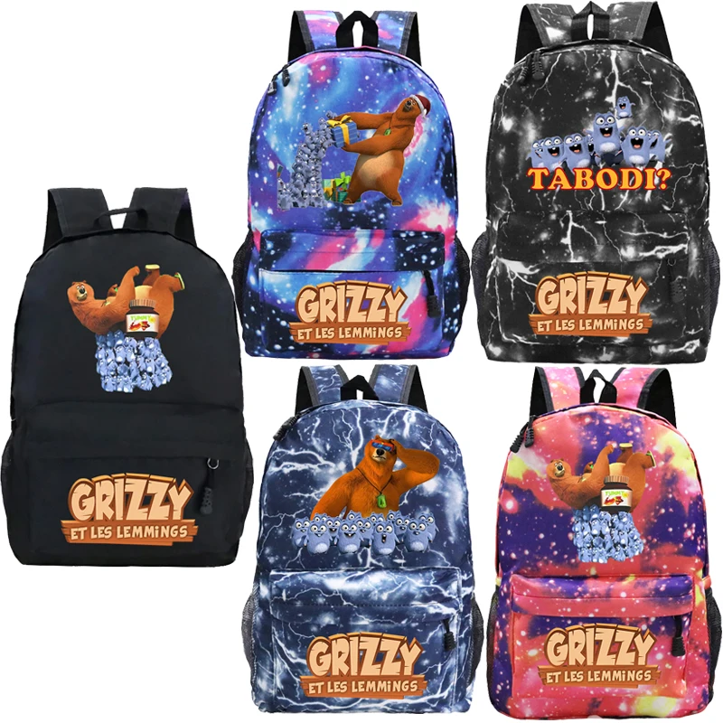 Desenhos animados grizzy e les lemmings mochila meninos meninas sacos de escola crianças kawaii bookbag estudante mochilas saco de viagem mochila