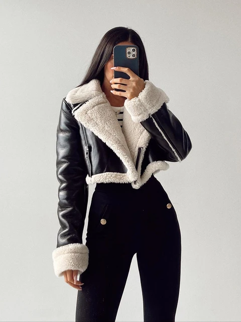 Winter Faux Leather Thicken Black Cropped Jacket AliExpress