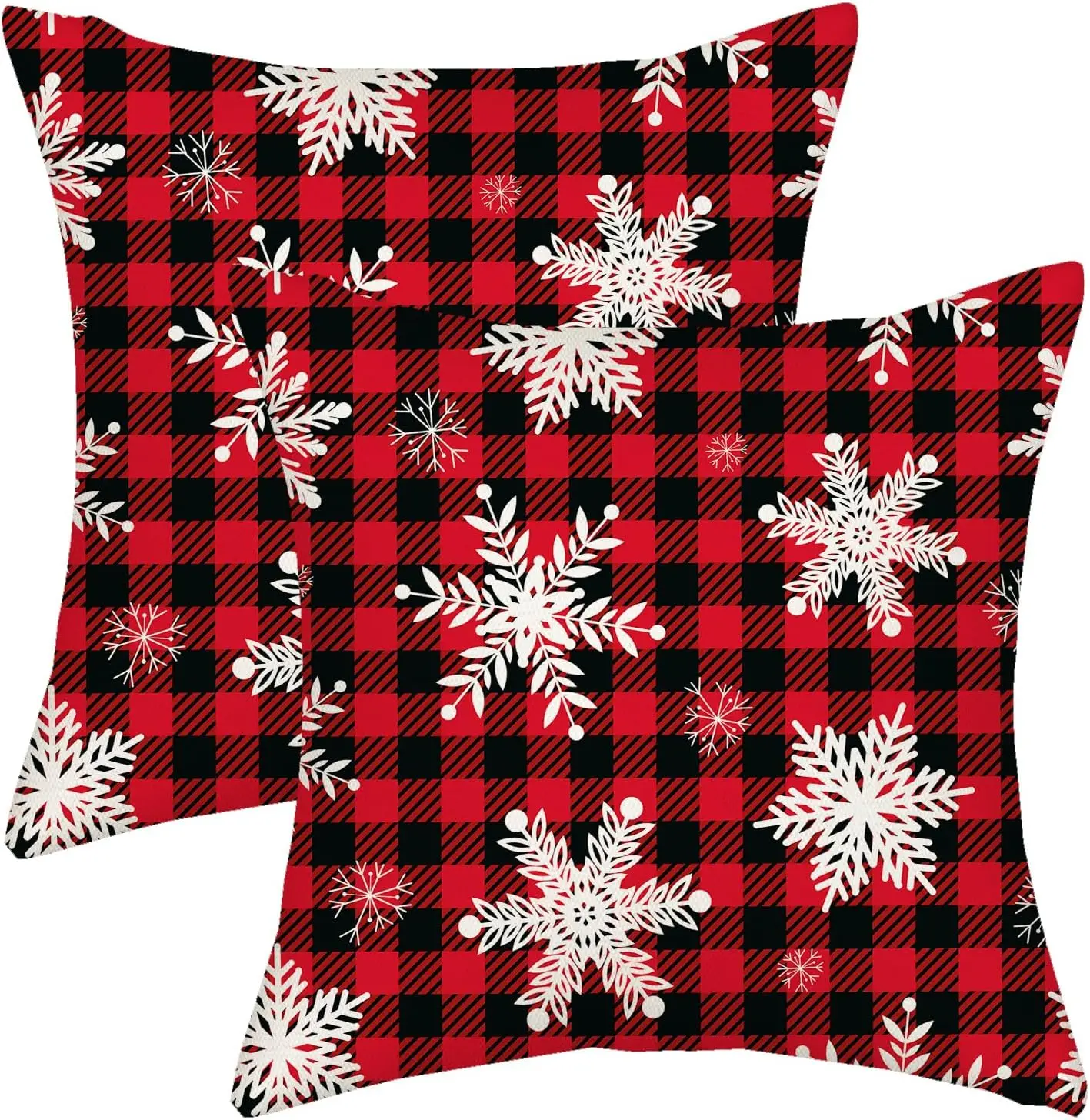 

Merry Christmas Pillow Covers 20X20 Red Bla Buff Plaid Decor Throw Pillows Case For Couch White Winter Snowflake Decorative