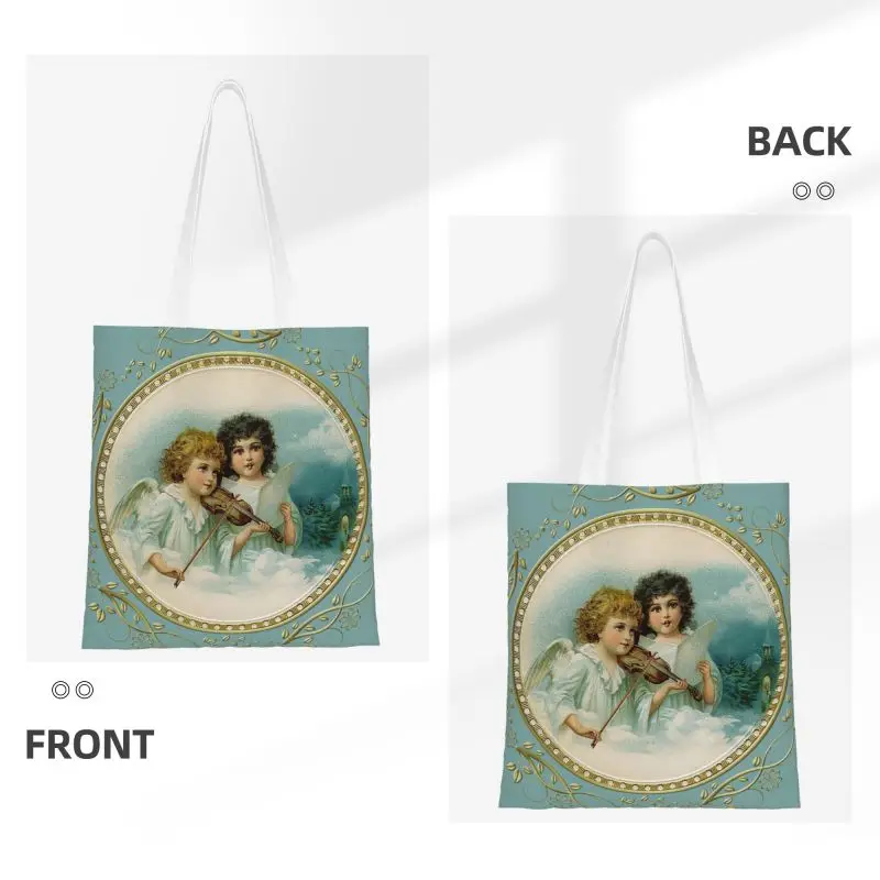 Victorian Angel Grocery Shopping Bags Canvas Shopper Shoulder Tote Bag Big Capacity Washable And The Angels Sing Handbag