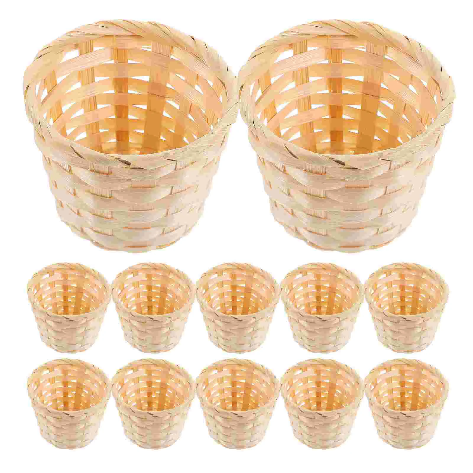 

12 Pcs Woven Basket Storage Bedroom Multi-function Makeup Brush Versatile Desktop Household Small Wooden