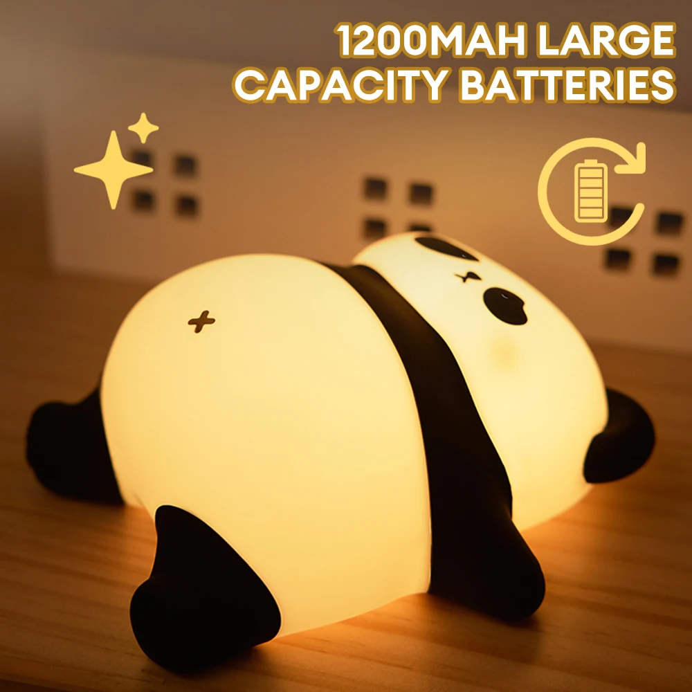 Panda Night Light for Kids Cute LED Lamps Clap Control Brightness Timer Auto Shutoff Silicone Animal Lights for  Childrens Room