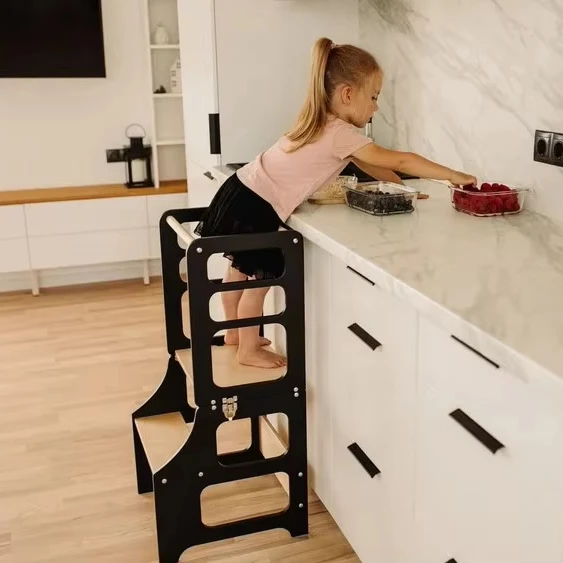 

Custom Modern Design Wooden Kitchen Tower Montessori Learning Activity Step Stool For Kids Bedroom Safety Toy